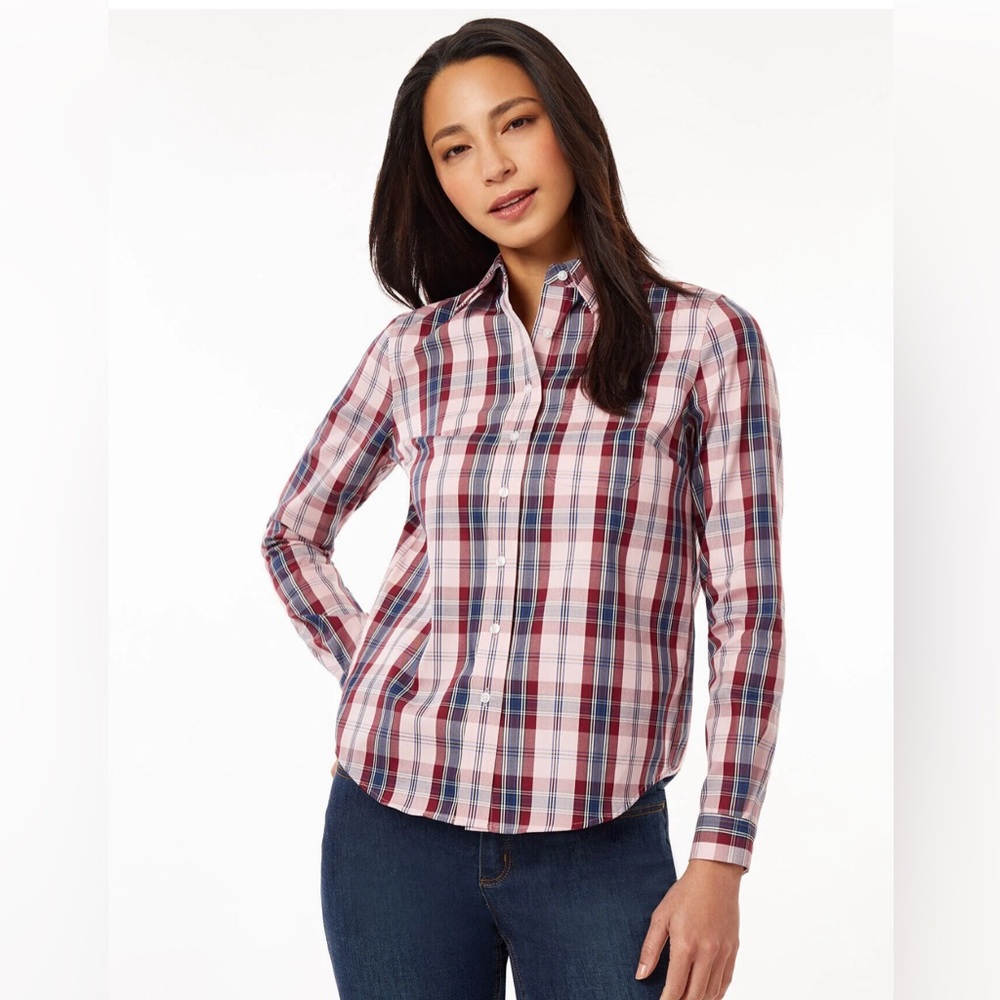 Jones New York Botton Front Plaid Shirt Size XL 1 NWT